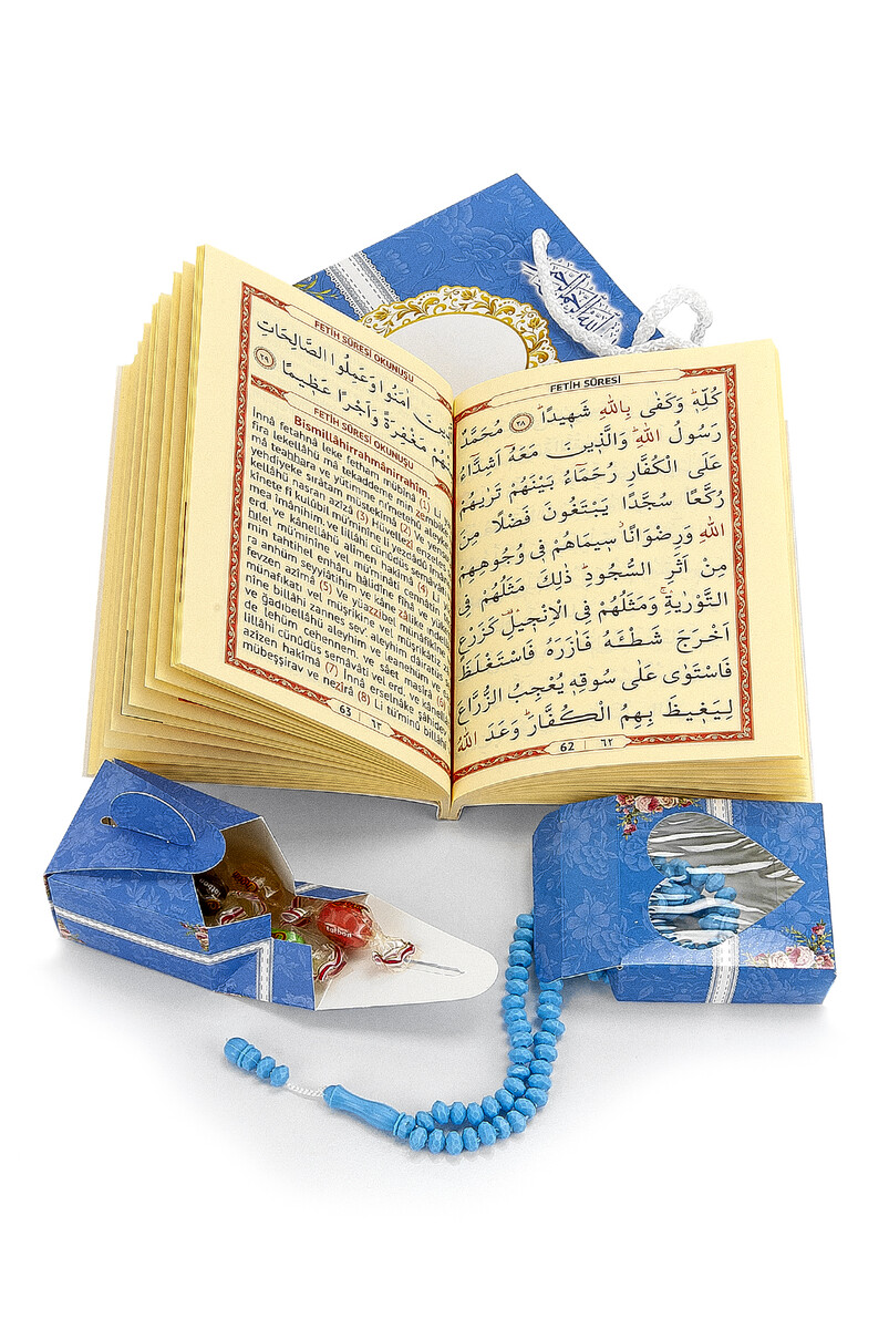 Blue Baby Mevlut Gift Yasin Book Set with a Sweet Rosary with a Name-Specific Bag - 2