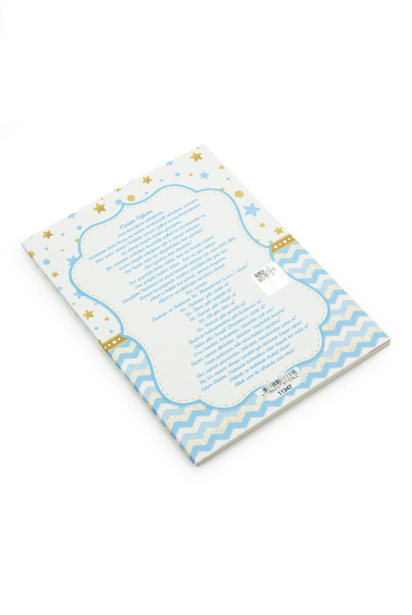 Blue Baby Mevlüt Gift Yasin Book Set with Name Custom Bag, Candy Magnet, Prayer Beads - 4