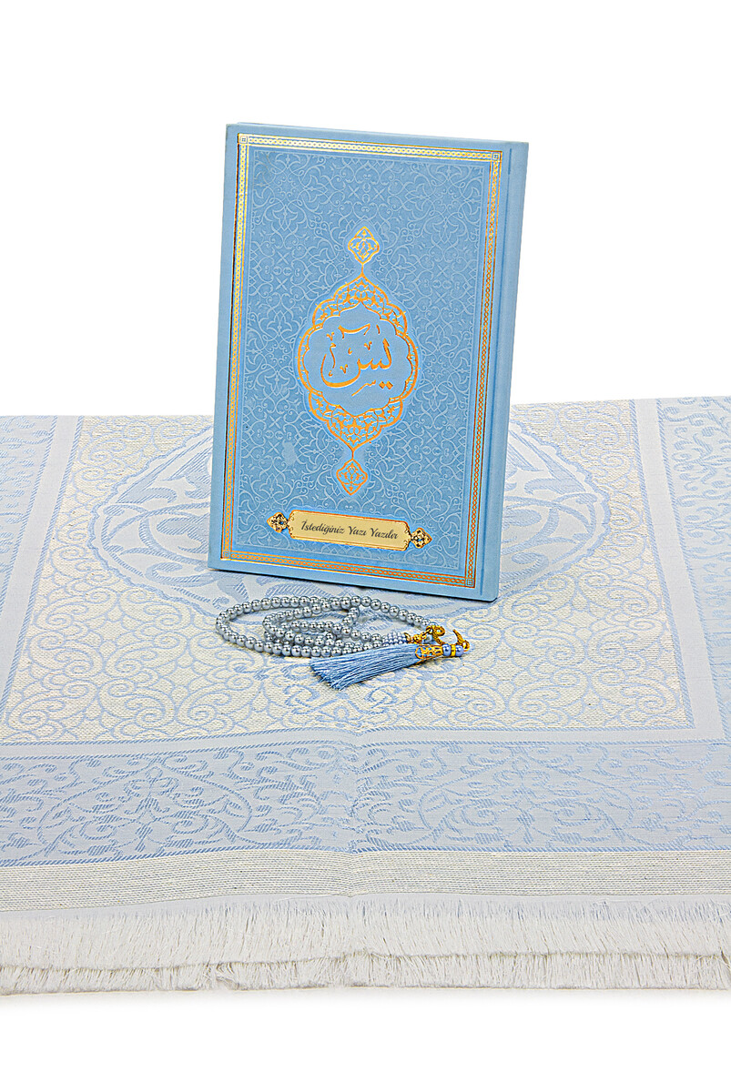 Blue Dowry Prayer Rug Set, Religious Gift Suitable for Bride's Bundle, Personalized Yasin Book - 4