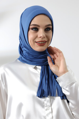 Blue Hijab Ready Made Practical Corded Cotton Shawl - 2