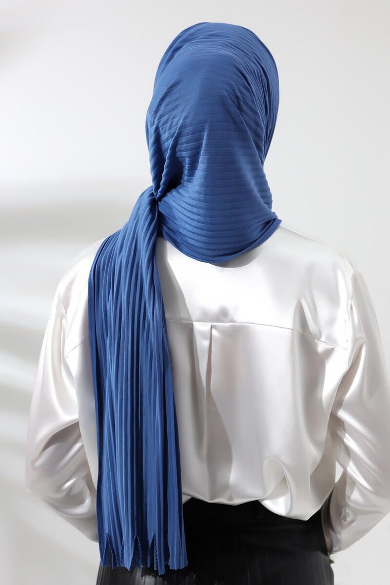 Blue Hijab Ready Made Practical Corded Cotton Shawl - 6