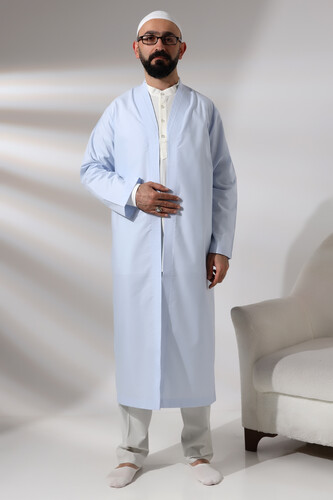 Blue Men's Prayer Robe V-Neck Buttonless Open Front Prayer Robe - 1