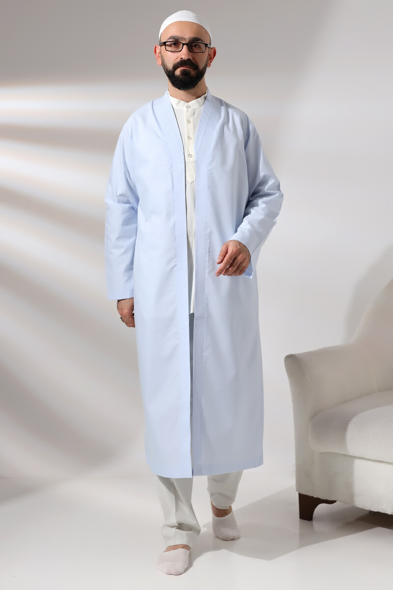 Blue Men's Prayer Robe V-Neck Buttonless Open Front Prayer Robe - 2