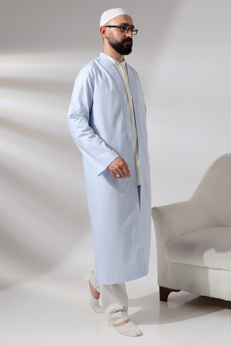 Blue Men's Prayer Robe V-Neck Buttonless Open Front Prayer Robe - 4