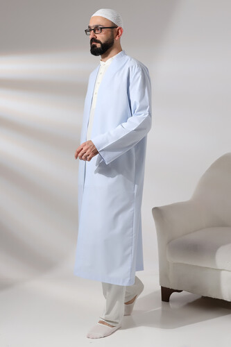 Blue Men's Prayer Robe V-Neck Buttonless Open Front Prayer Robe - 5