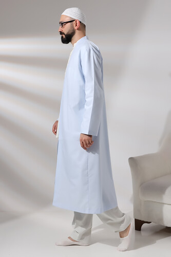 Blue Men's Prayer Robe V-Neck Buttonless Open Front Prayer Robe - 6