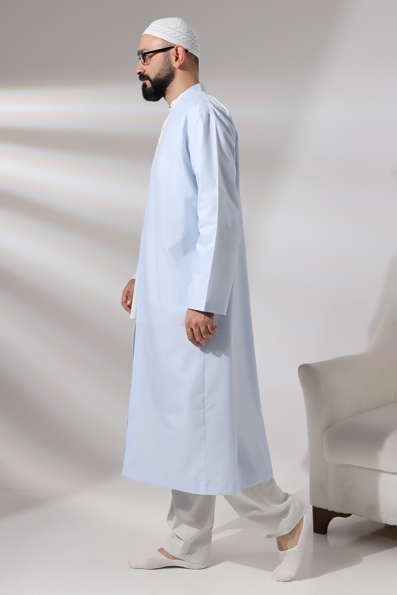 Blue Men's Prayer Robe V-Neck Buttonless Open Front Prayer Robe - 6