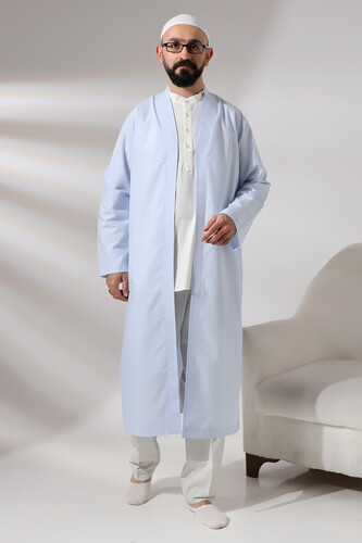 Blue Men's Prayer Robe V-Neck Buttonless Open Front Prayer Robe - 9