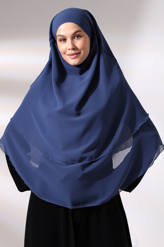 Blue Three Layer Veiled Short Chiffon Hijab Soufflé Scarf - 3