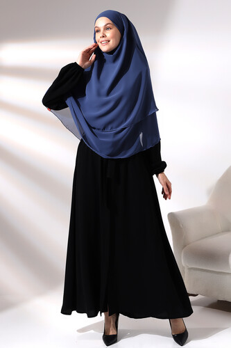 Blue Three Layer Veiled Short Chiffon Hijab Soufflé Scarf - 5