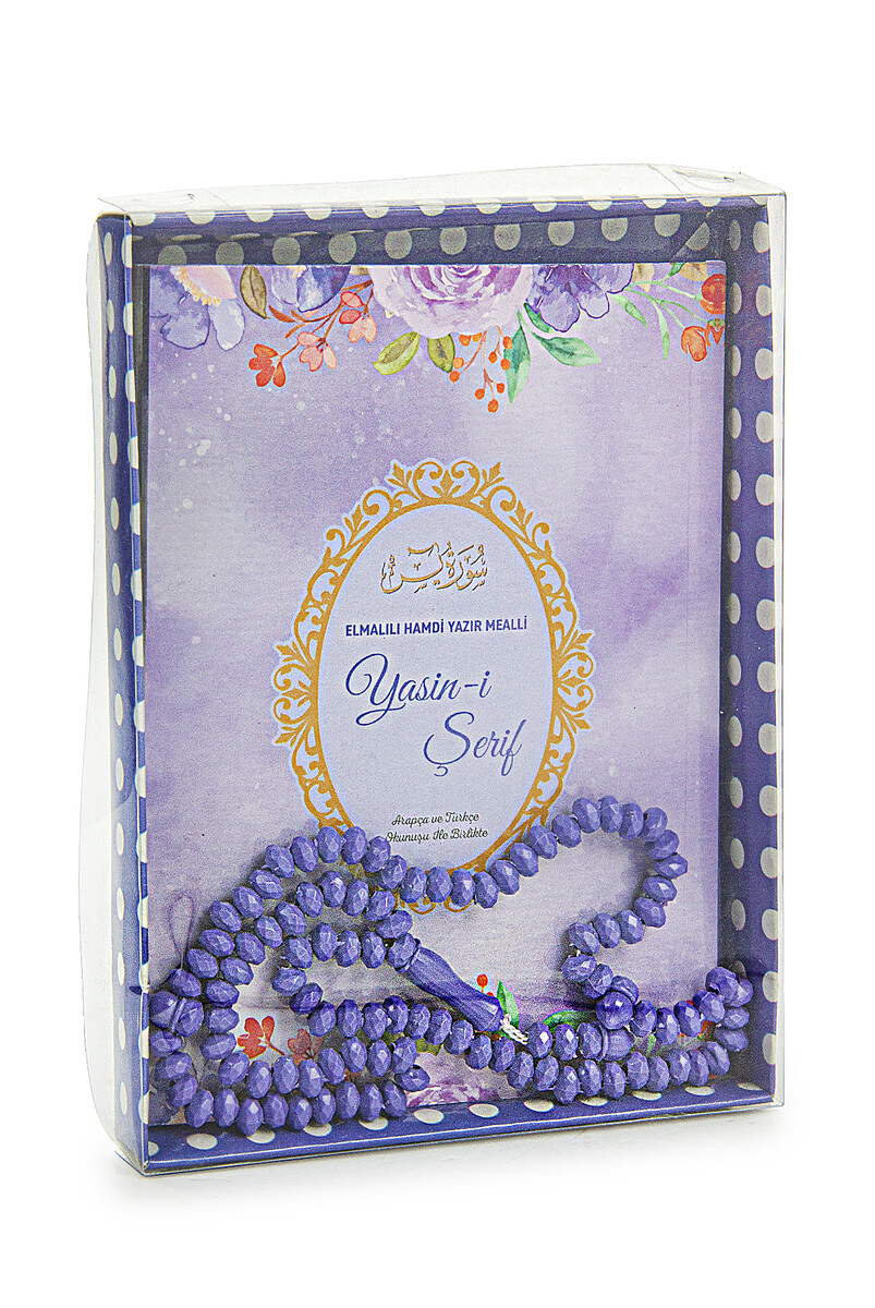 Book of Yasin - Bag Size - 80 Pages - With Name Tag - Cardboard Box - With Prayer Beads - Lilac Color - Mevlid Gift - 1