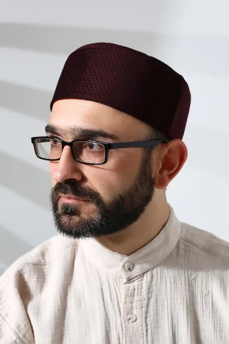 Bordo Petek Kareli Kadife Kalıp Namaz Takkesi 