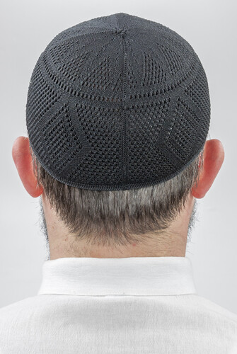 Bowknot Lace Knitted Prayer Cap - Black - 3