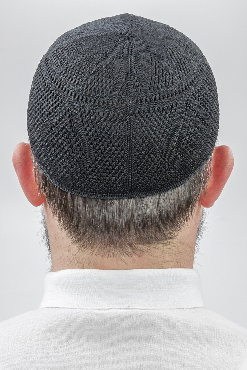 Bowknot Lace Knitted Prayer Cap - Black - 3