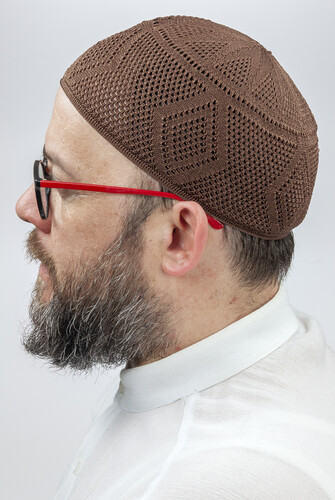 Bowknot Lace Knitted Prayer Cap - Brown - 2