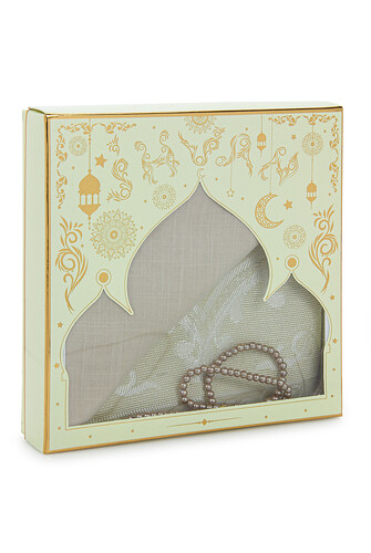 Boxed Covered Gift Prayer Rug Set with Prayer Beads Cream - 2