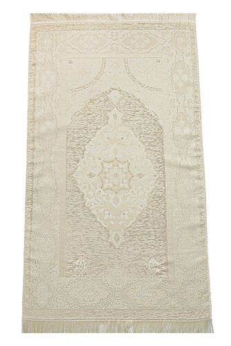 Boxed Flower Detailed Dowry Prayer Rug Set Suitable for Bridal Bundle Gift Shawl Quran Set White - 6