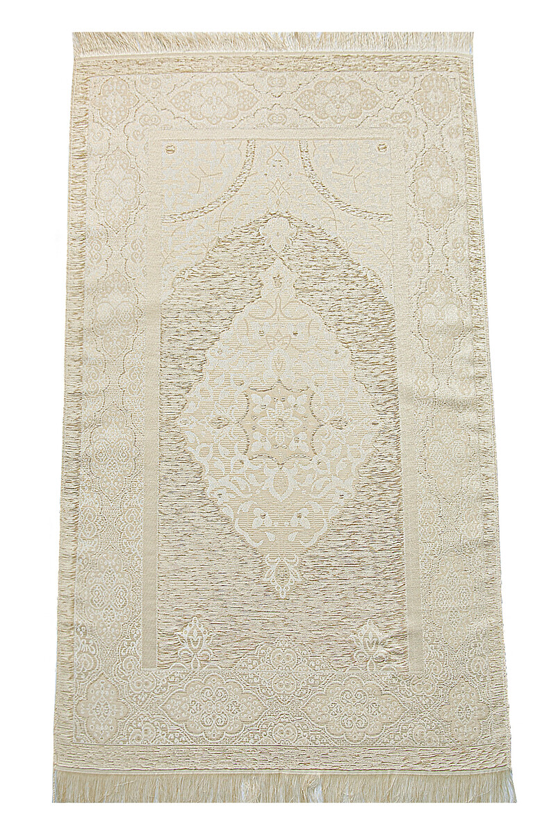 Boxed Flower Detailed Dowry Prayer Rug Set Suitable for Bridal Bundle Gift Shawl Quran Set White - 6