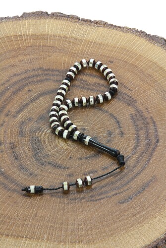 Brown and White Embroidered Gift Set of 33 Kuka Prayer Beads - 4