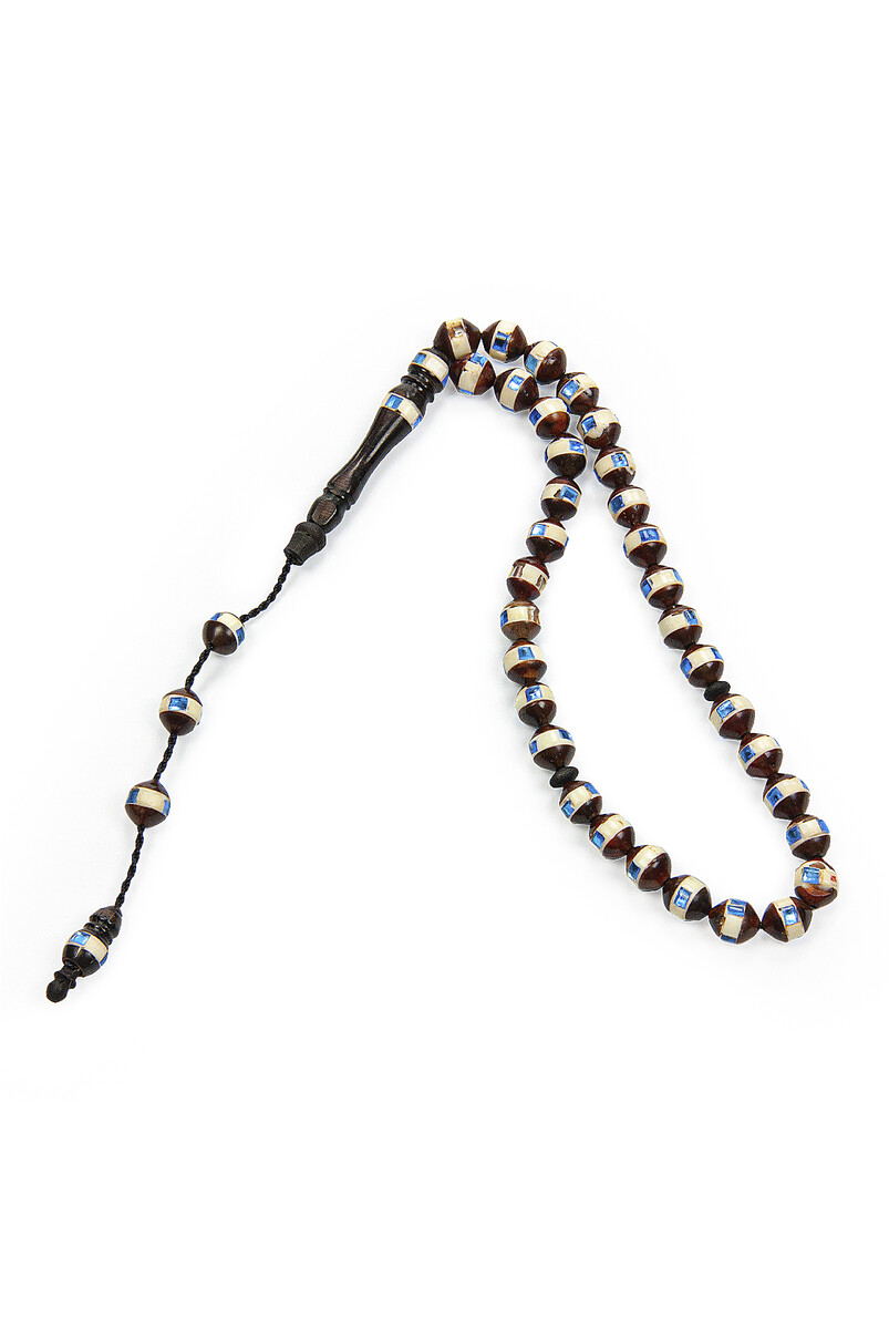 Brown Blue Embroidered Gift Set of 33 Kuka Prayer Beads - 1