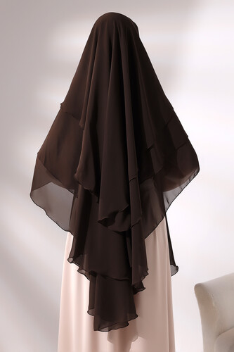 Brown Chiffon Three Layer Veiled Long Hijab Soufflé Scarf - 6