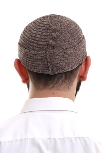 Brown Folded Simple Pattern Winter Velvet Skullcap Hat - 6