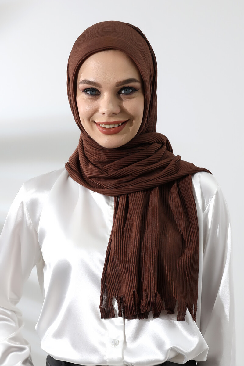 Brown Hijab Ready Made Practical Corded Cotton Shawl - 1