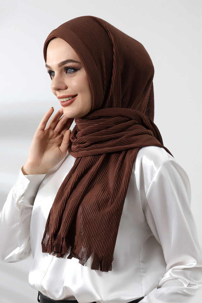 Brown Hijab Ready Made Practical Corded Cotton Shawl - 2