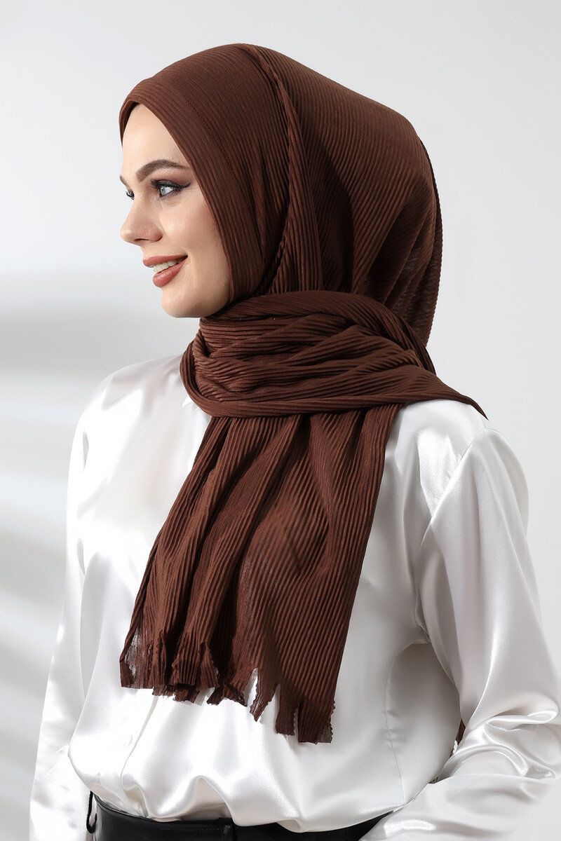 Brown Hijab Ready Made Practical Corded Cotton Shawl - 3