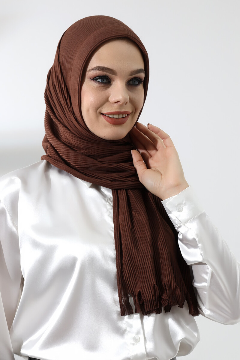 Brown Hijab Ready Made Practical Corded Cotton Shawl - 4