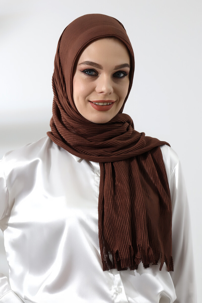 Brown Hijab Ready Made Practical Corded Cotton Shawl - 5