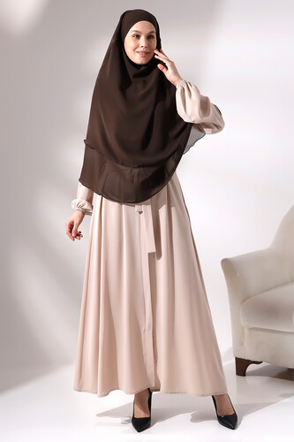 Brown Three Layer Veiled Short Chiffon Hijab Soufflé Scarf - 1