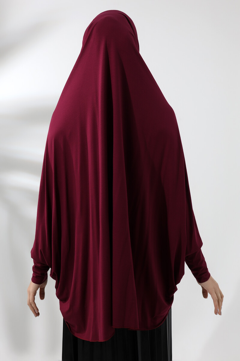 Burgundy Ready Practical Sultanbaş Hijab Sleeve Combed Cotton Soufflé Scarf Hijab - 3