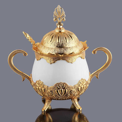 Busem Porcelain Round Sugar Bowl Turkish Delight Holder Gold - 2