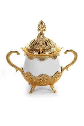 Busem Porcelain Round Sugar Bowl Turkish Delight Holder Gold - 3