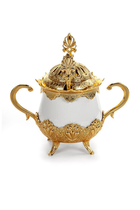 Busem Porcelain Round Sugar Bowl Turkish Delight Holder Gold - 3