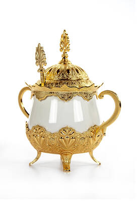 Busem Porcelain Round Sugar Bowl Turkish Delight Holder Gold - 1