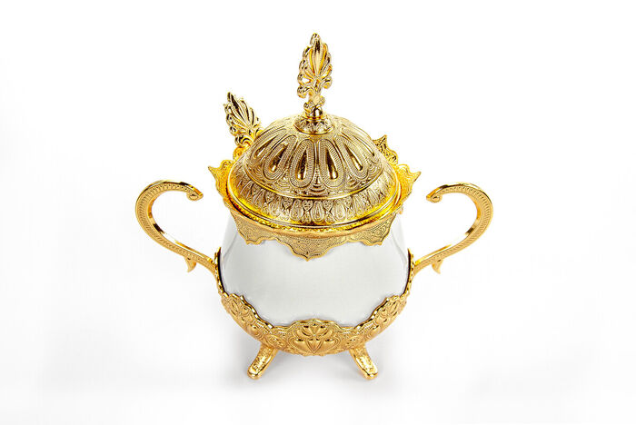 Busem Porcelain Round Sugar Bowl Turkish Delight Holder Gold - 5