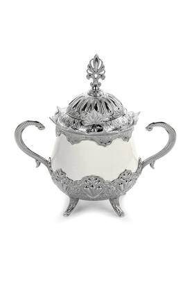 Busem Porcelain Round Sugar Bowl Turkish Delight Holder Silver - 3