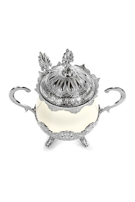 Busem Porcelain Round Sugar Bowl Turkish Delight Holder Silver - 5