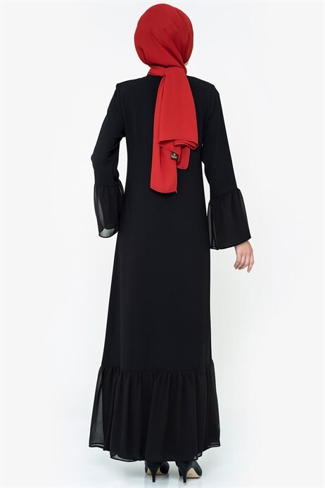 Buttoned Stone Black Abaya 3007 - 4