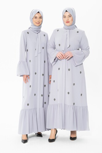 Buttoned Stone Gray Abaya 3007-1 - 1