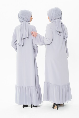 Buttoned Stone Gray Abaya 3007-1 - 4