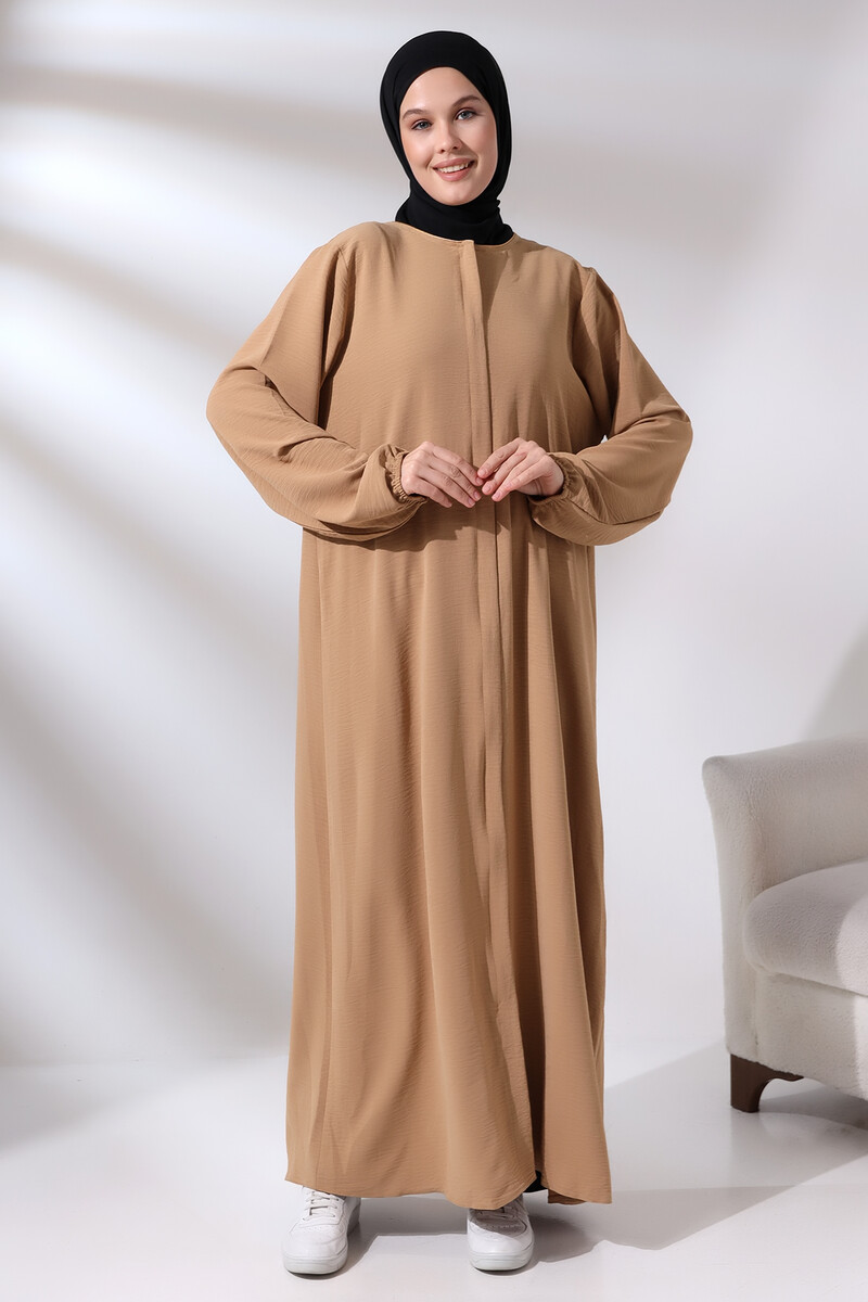 Cappuccino Women's Aerobin Hijab Abaya Dress with Hidden Zipper - 1