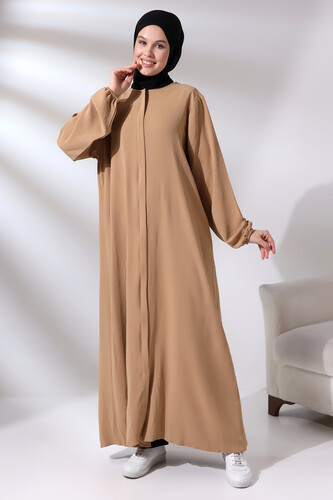 Cappuccino Women's Aerobin Hijab Abaya Dress with Hidden Zipper - 2