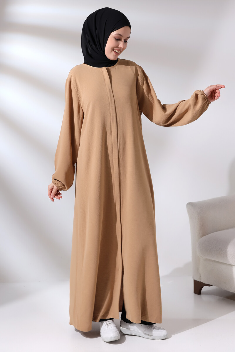 Cappuccino Women's Aerobin Hijab Abaya Dress with Hidden Zipper - 3