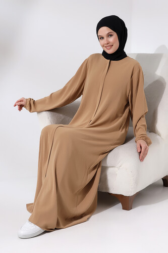 Cappuccino Women's Aerobin Hijab Abaya Dress with Hidden Zipper - 5