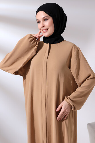 Cappuccino Women's Aerobin Hijab Abaya Dress with Hidden Zipper - 6