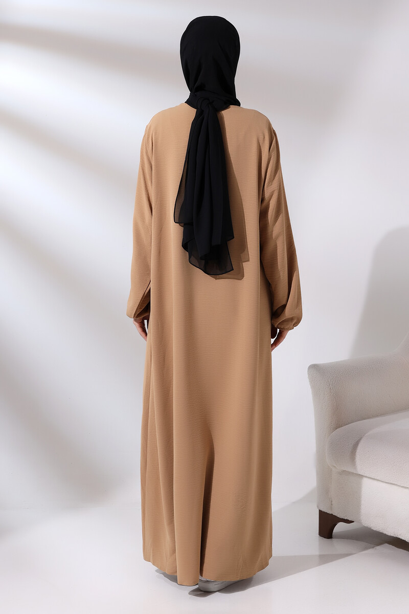 Cappuccino Women's Aerobin Hijab Abaya Dress with Hidden Zipper - 7