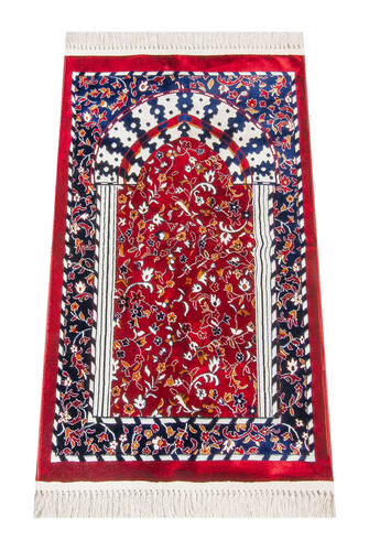 Carpet Type Woven Ravza Patterned Prayer Rug - Red - 1